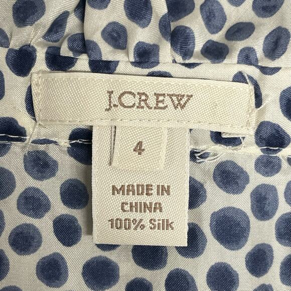 J. Crew 100% Silk Grey White Heart Ruffle Neck Sleeveless Tunic Blouse Size 4 - Picture 5 of 8